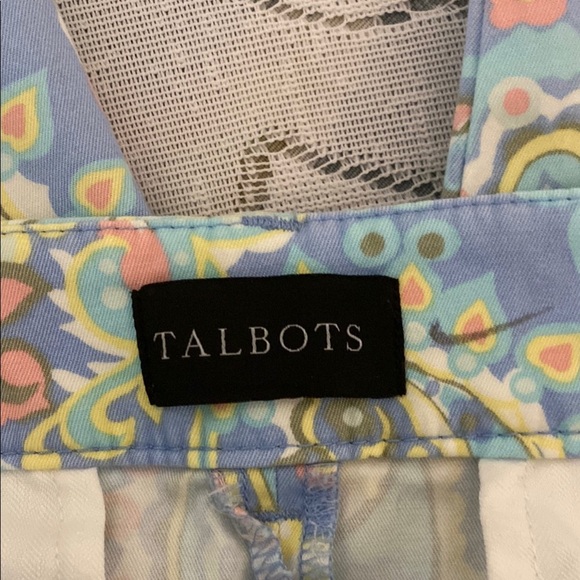 Colorful Paisley Talbots Size 4 Light Blue Cropped Pants Front Zip Button - Picture 2 of 10